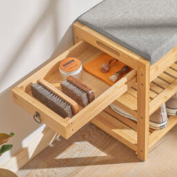 Sobuy Fsr49-N, Hallway Bamboo Shoe Rack With Cushion And Drawer Shoe Storage Bench For Entryway, Hallway Storage Organizer - thumbnail 5