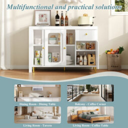 Btm Bar Table With Storage Cabinet And Glass Doors For Kitchen Dining Room Living Room - thumbnail 2