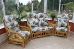 Garden Market Place Gardenmarketplace Portofino Cane Conservatory Furniture 3 Piece Suite - 2 Chairs And A Sofa- Palm Design Fabric - thumbnail 2