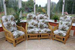 Garden Market Place Gardenmarketplace Portofino Cane Conservatory Furniture 3 Piece Suite - 2 Chairs And A Sofa- Palm Design Fabric - thumbnail 1