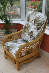 Garden Market Place Gardenmarketplace Portofino Cane Conservatory Furniture 3 Piece Suite - 2 Chairs And A Sofa- Palm Design Fabric - thumbnail 4
