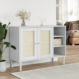Berkfield Modern Sideboard Senja Rattan Look White 112X40X80Cm Solid Wood Pine - thumbnail 2