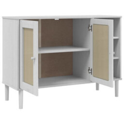 Berkfield Modern Sideboard Senja Rattan Look White 112X40X80Cm Solid Wood Pine - thumbnail 6