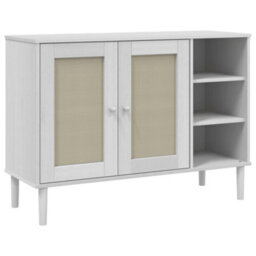 Berkfield Modern Sideboard Senja Rattan Look White 112X40X80Cm Solid Wood Pine - thumbnail 1