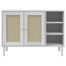 Berkfield Modern Sideboard Senja Rattan Look White 112X40X80Cm Solid Wood Pine - thumbnail 5