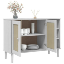 Berkfield Modern Sideboard Senja Rattan Look White 112X40X80Cm Solid Wood Pine - thumbnail 4