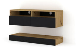 Arte Duo Wall Hung Tv Cabinet And Shelf Set In Oak Artisan And Black 1000mm - thumbnail 1