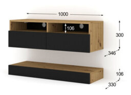 Arte Duo Wall Hung Tv Cabinet And Shelf Set In Oak Artisan And Black 1000mm - thumbnail 3