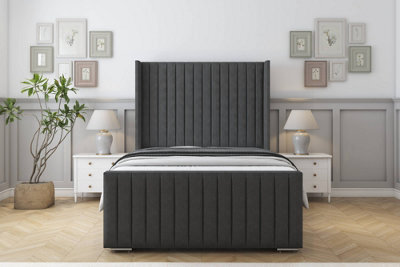 "Sloomy Marlborough Graphite Dumfries Bed Frame With Mattress With 50""  Upholstered Wingback Headboard 4'6 Double" - image 1