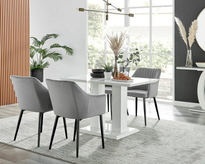 Furniturebox Uk 4 Seater Dining Set - Imperia White High Gloss Dining Table And Chairs - 4 Grey Calla Black Leg Chairs - image 1
