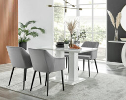 Furniturebox Uk 4 Seater Dining Set - Imperia White High Gloss Dining Table And Chairs - 4 Grey Calla Black Leg Chairs - thumbnail 1