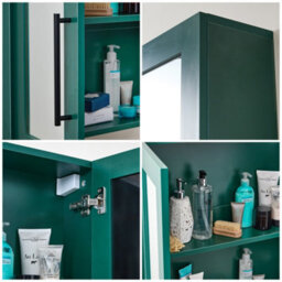 Homestylestore 600 X 650mm Dark Green Wall Mounted Mirrored Door Bathroom Cabinet And Black T Bar Handles - thumbnail 3