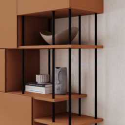 Decortie Modern Key Bookcase 5-Doors Storage Cabinet And Minimal Open Shelves Display Unit Metal Legs 84(W)X175(H)Cm Cinnamon - thumbnail 5