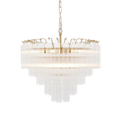 Luminosa Lighting Luminosa Toulouse Pendant Ceiling Light Satin Brass Plate, Clear Fine Ribbed Glass, 12X G9 - image 1