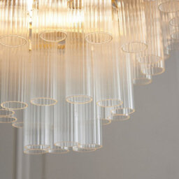 Luminosa Lighting Luminosa Toulouse Pendant Ceiling Light Satin Brass Plate, Clear Fine Ribbed Glass, 12X G9 - thumbnail 5