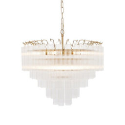 Luminosa Lighting Luminosa Toulouse Pendant Ceiling Light Satin Brass Plate, Clear Fine Ribbed Glass, 12X G9 - thumbnail 1