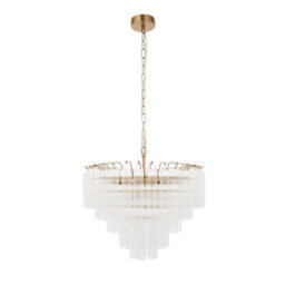 Luminosa Lighting Luminosa Toulouse Pendant Ceiling Light Satin Brass Plate, Clear Fine Ribbed Glass, 12X G9 - thumbnail 6