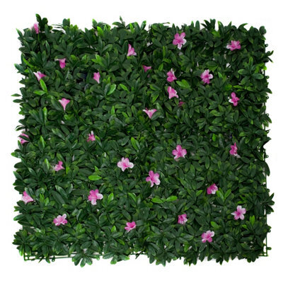 Greenbrokers Artificial Green Plant Wall Hedge With Green Leaf Foliage & Purple Flowers-Uv Stable (Pack Of 4) (1M X 1M) - image 1
