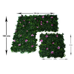Greenbrokers Artificial Green Plant Wall Hedge With Green Leaf Foliage & Purple Flowers-Uv Stable (Pack Of 4) (1M X 1M) - thumbnail 3
