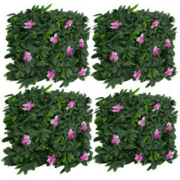 Greenbrokers Artificial Green Plant Wall Hedge With Green Leaf Foliage & Purple Flowers-Uv Stable (Pack Of 4) (1M X 1M) - thumbnail 2