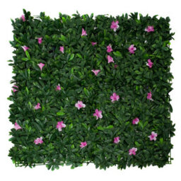 Greenbrokers Artificial Green Plant Wall Hedge With Green Leaf Foliage & Purple Flowers-Uv Stable (Pack Of 4) (1M X 1M)