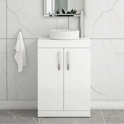 Royal Bathrooms Turin 500mm Freestanding Bathroom Vanity Unit With Sink 2 Door Gloss White & Art Countertop Basin - image 1