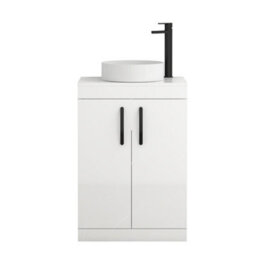 Royal Bathrooms Turin 500mm Freestanding Bathroom Vanity Unit With Sink 2 Door Gloss White & Art Countertop Basin - thumbnail 5