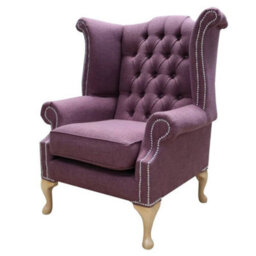 Chesterfield High Back Wing Chair Bacio Damson Purple Fabric In Queen Anne Style - thumbnail 3