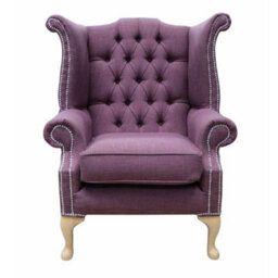 Chesterfield High Back Wing Chair Bacio Damson Purple Fabric In Queen Anne Style - thumbnail 2