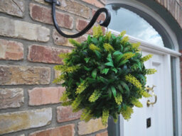 Pair Of Best Artificial 24Cm Yellow Lush Lavender Hanging Basket Flower Topiary Ball - Weather & Fade Resistant - thumbnail 3