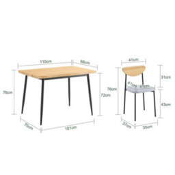 Sobuy Ogt52-N, 5-Piece Dining Table Set With Comfortable Chairs, Dining Table And Chairs,wood Veneer,w110Xd68.5Xh75 - thumbnail 3