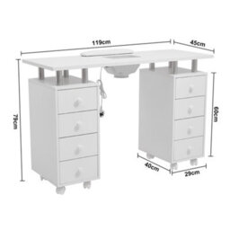 Darphe White 8 Drawersmanicure Table With Dust Collector, 119 W X 45 D X 79 H (Cm) - thumbnail 6