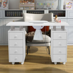 Darphe White 8 Drawersmanicure Table With Dust Collector, 119 W X 45 D X 79 H (Cm) - thumbnail 1