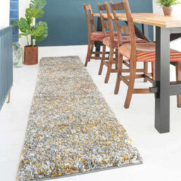 Loomed Super Soft Ochre Yellow Grey Mottled Shaggy Runner Rug 60X240Cm - thumbnail 1
