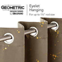 Deconovo Blackout Eyelet Curtains, Gold Constellation Printed Thermal Insulated Curtains, W46 X L72 Inch, Taupe, 2 Panels - thumbnail 3