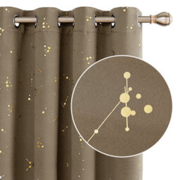 Deconovo Blackout Eyelet Curtains, Gold Constellation Printed Thermal Insulated Curtains, W46 X L72 Inch, Taupe, 2 Panels - thumbnail 1
