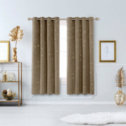 Deconovo Blackout Eyelet Curtains, Gold Constellation Printed Thermal Insulated Curtains, W46 X L72 Inch, Taupe, 2 Panels - thumbnail 6