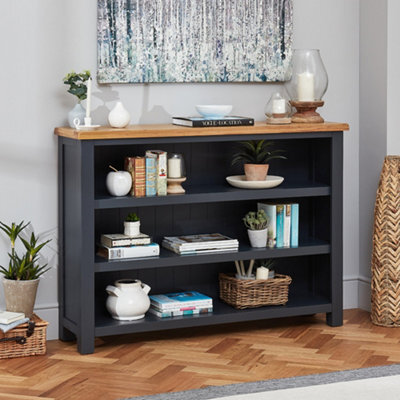 The Furniture Market Cotswold Charcoal Grey Painted Wide Low Bookcase - image 1