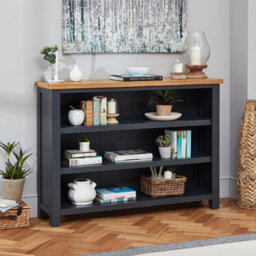 The Furniture Market Cotswold Charcoal Grey Painted Wide Low Bookcase - thumbnail 1