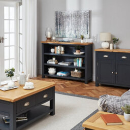 The Furniture Market Cotswold Charcoal Grey Painted Wide Low Bookcase - thumbnail 3