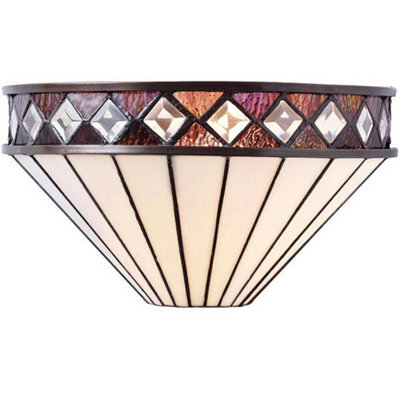 Tiffany Glass Wall Light Rich Cream & Diamond Trim Shade Interior Sconce I00247 - image 1