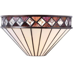 Tiffany Glass Wall Light Rich Cream & Diamond Trim Shade Interior Sconce I00247