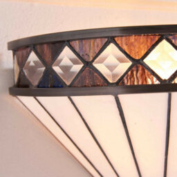 Tiffany Glass Wall Light Rich Cream & Diamond Trim Shade Interior Sconce I00247 - thumbnail 3