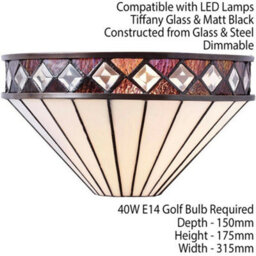 Tiffany Glass Wall Light Rich Cream & Diamond Trim Shade Interior Sconce I00247 - thumbnail 2