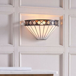Tiffany Glass Wall Light Rich Cream & Diamond Trim Shade Interior Sconce I00247 - thumbnail 5