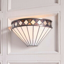 Tiffany Glass Wall Light Rich Cream & Diamond Trim Shade Interior Sconce I00247 - thumbnail 4
