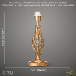 Happy Homewares Traditional Sleek Satin Gold Brass Table Lamp Base With Twist Metal Stem Design - thumbnail 4