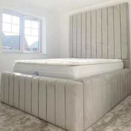 Stratus Interiors Nina Extra Tall Headboard Bed - Modern Lined Panel Design With Metal Gas Lift - Non Storage - Super King - thumbnail 2