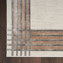 Ivory Silver Bordered,chequered Modern Easy To Clean Rug For Bedroom & Living Room-274Cm X 366Cm - thumbnail 6