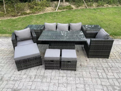 Fimous Wicker Pe Rattan Garden Furniture Sofa Set Outdoor Adjustable Rising Lifting Dining Table Set - image 1